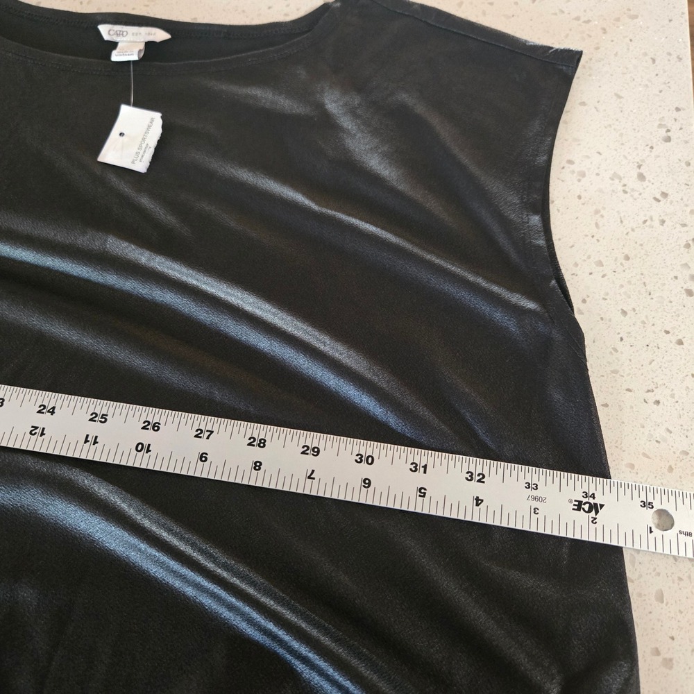 Cato Blouse Womans 14 16 Faux Leather One Shoulder Cape Sleeve Top Black New - Picture 6 of 8